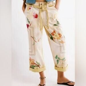 Free People Sunshine Wide Leg Embroidered Jeans